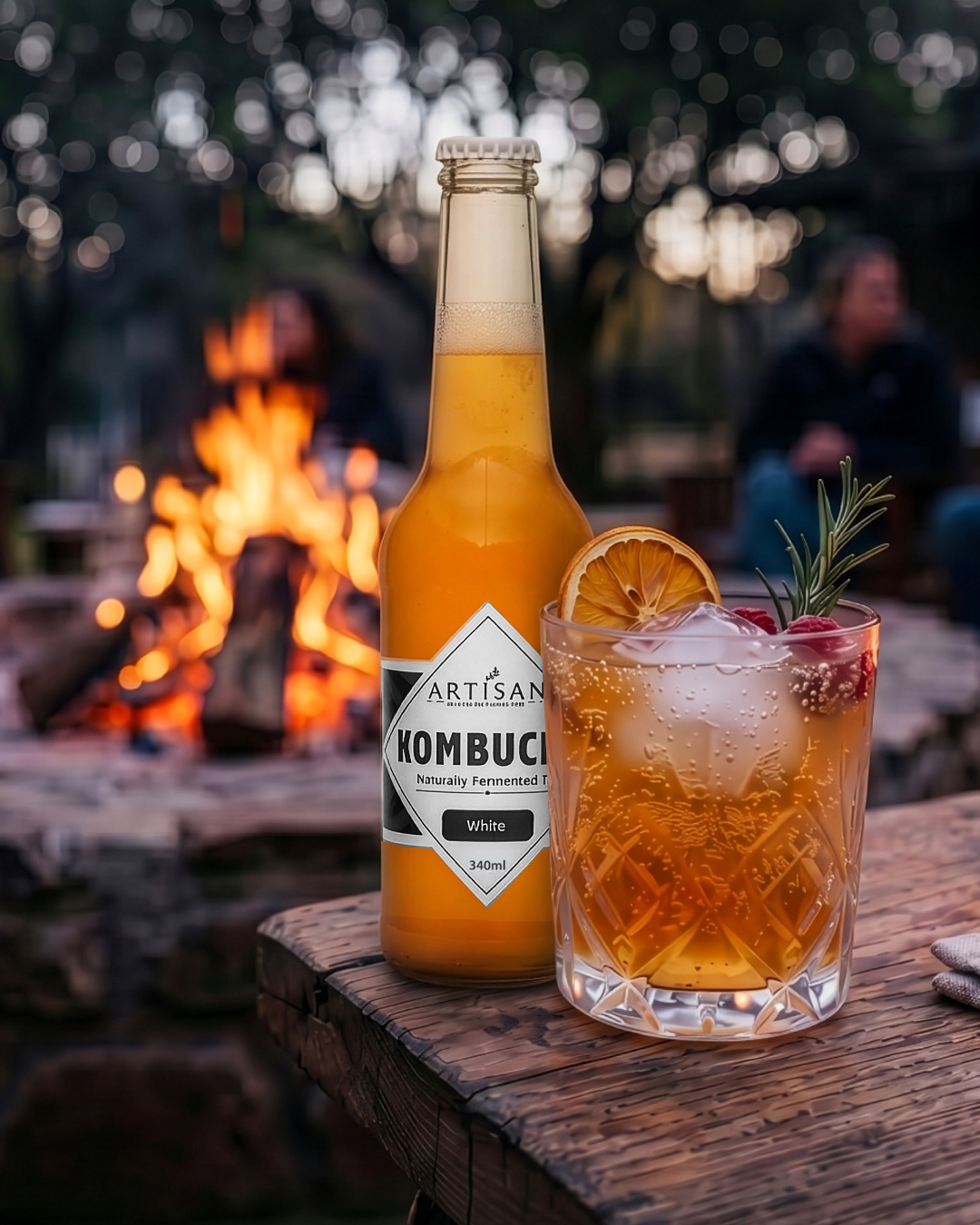 Premium glass of artisan kombucha on a rustic table during a winter wellness reset.
